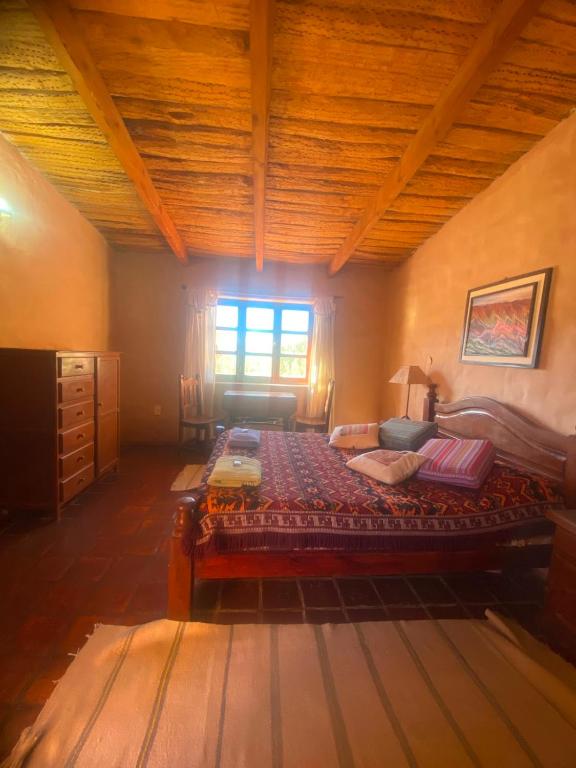 a bedroom with a large bed and a window at Hostal sabana Tilcara in Tilcara