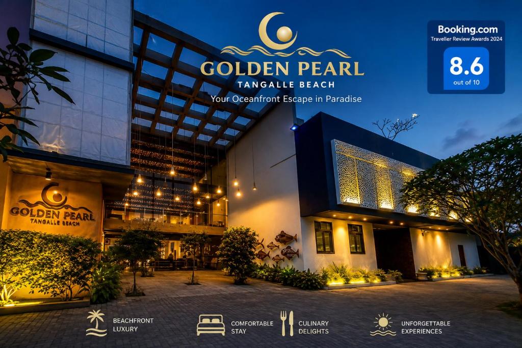 a building with a sign that reads golden pearl temple resort at Golden Pearl Tangalle Beach in Tangalle