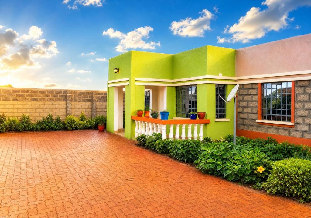a colorful house with a brick driveway at Grace bnb Marsabit in Marsabit