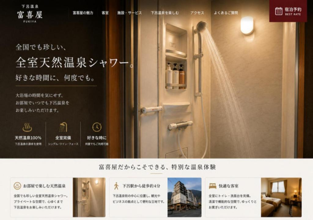 a poster for a bathroom with a door with a shower at Fukiya in Gero