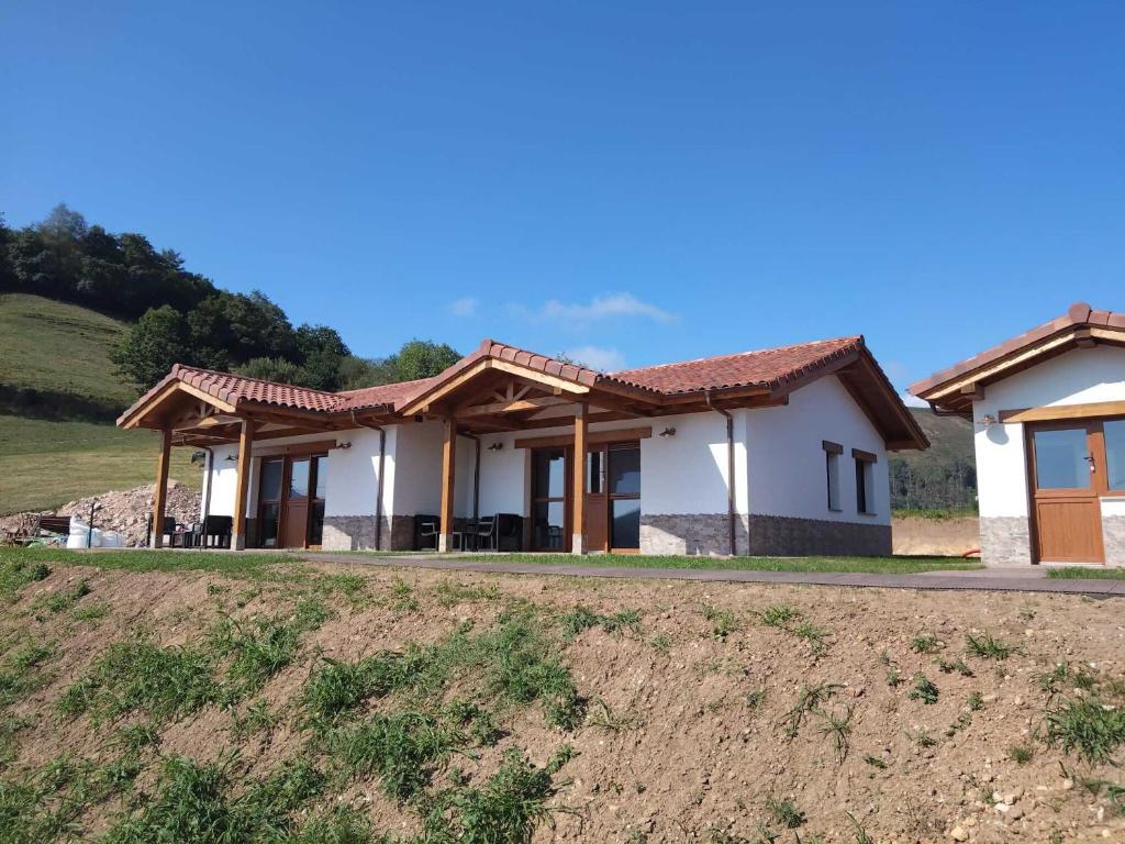 a house in the middle of a field at Apartamentos Turísticos El Collau in La Robellada de Onis