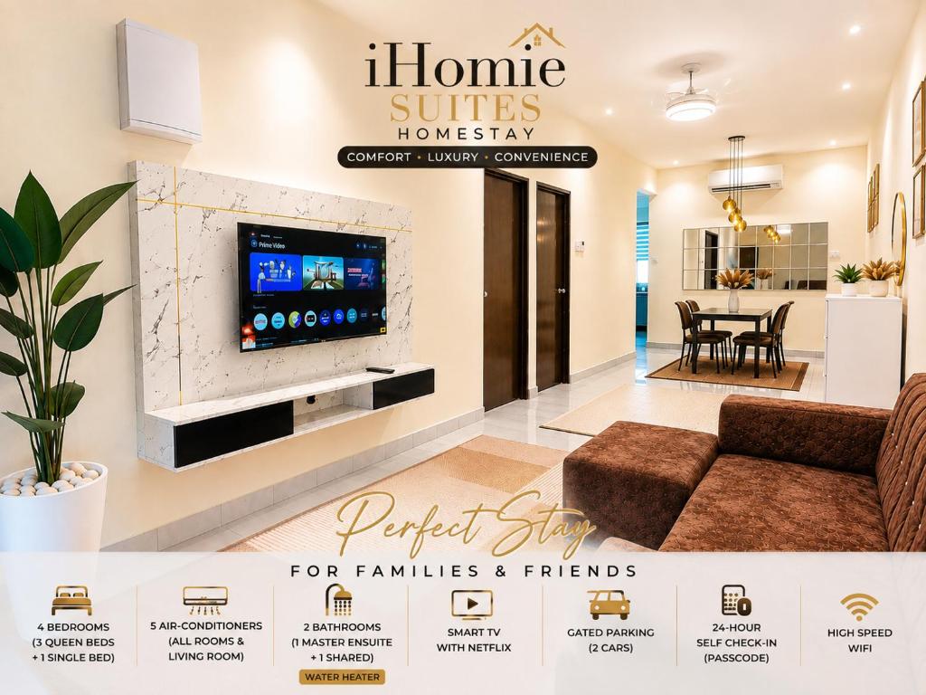 a flyer for a home plus showroom with a living room at iHomie Suites - 4Bedroom Homestay Kulim in Kulim
