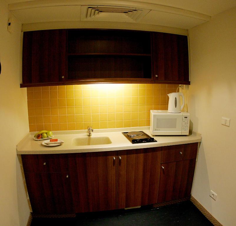 Kuchyň nebo kuchyňský kout v ubytování Markazia Suites