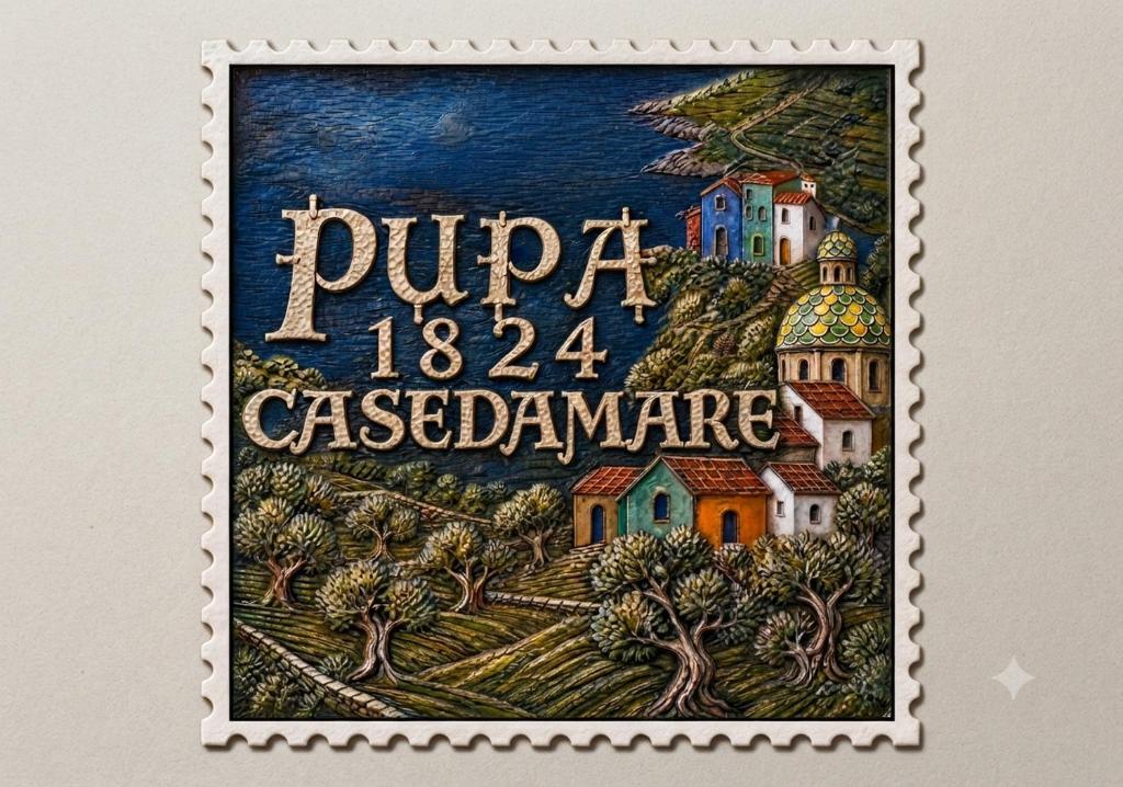 a postage stamp with a painting of a town at Pupa1824 casedamare in Lentiscosa