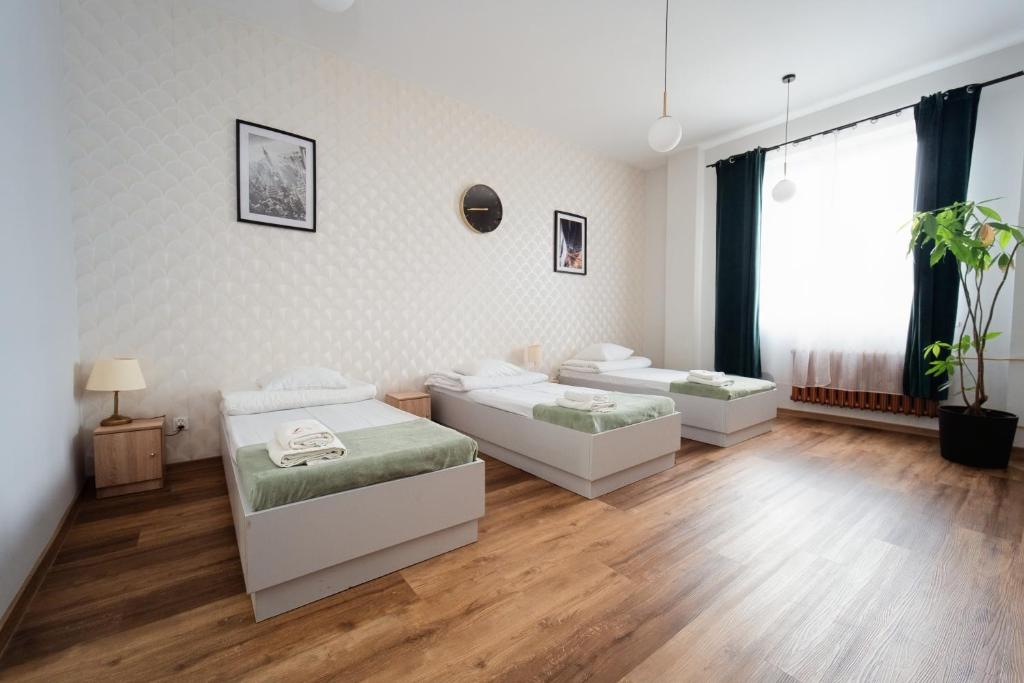 a living room with two beds and a couch at Apartament Kutno - Sami Swoi in Kutno