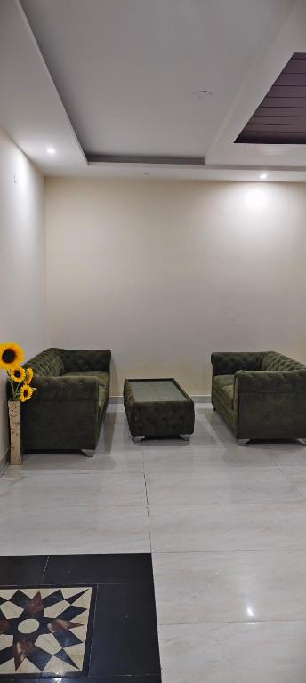 a room with two green couches in a room at The duggar villa in Jammu