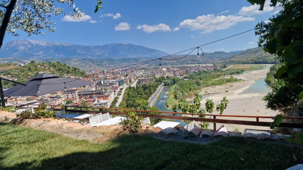 a view of a river and a city at Hava Baci (old town) in Berat
