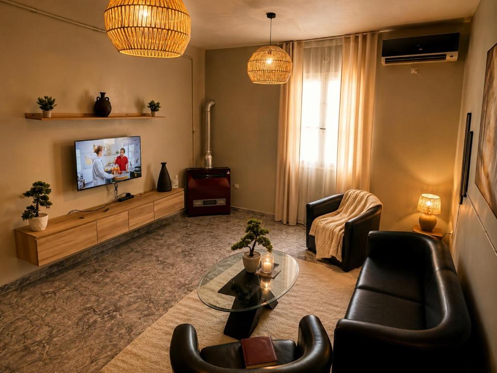 a living room with a couch and a tv at Maison élégance in Tizi Ouzou