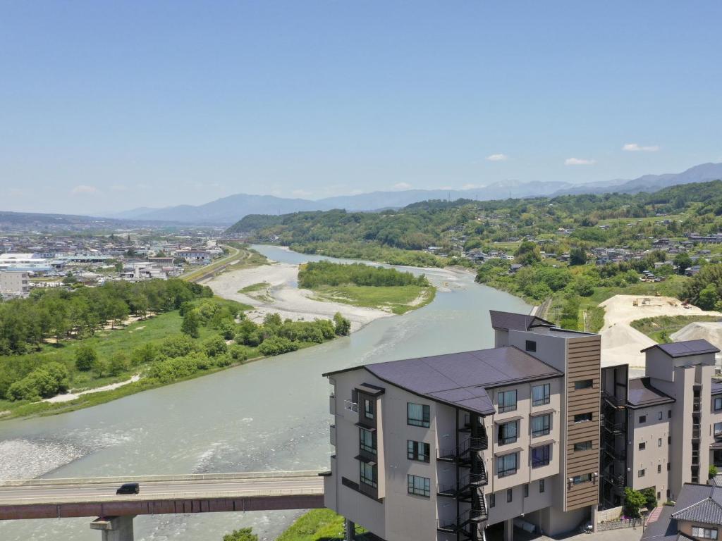 a view of the allegheny river from a building at Yoshinotei in Iida