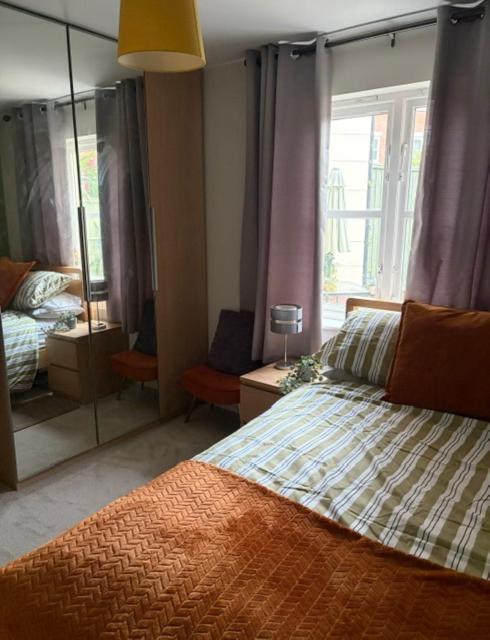 a bedroom with a bed and a mirror at Sansome House in Worcester