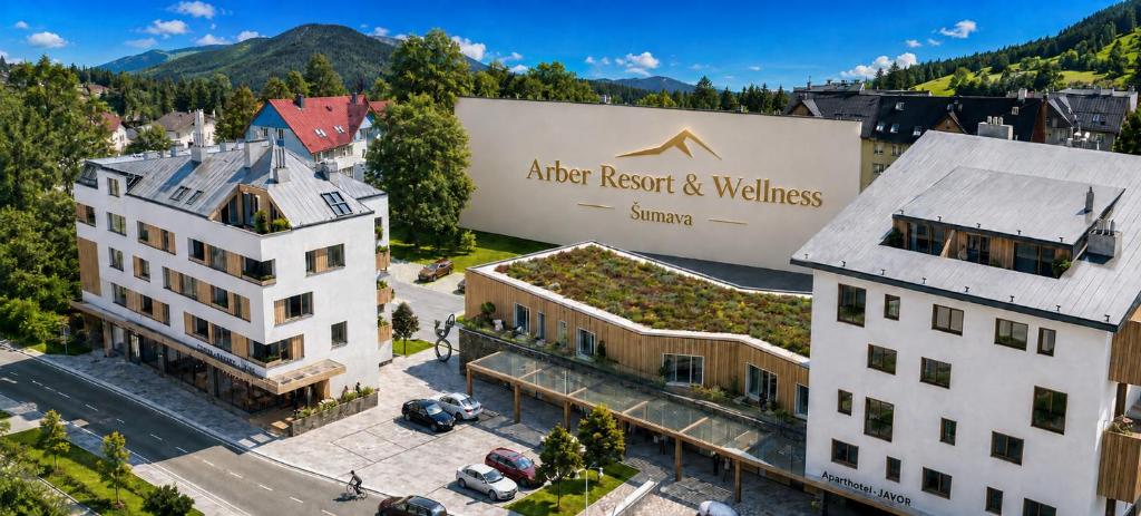 an aerial view of an after resort wellness building at Arber Resort & Wellness Šumava in Železná Ruda