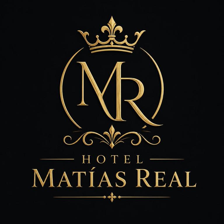 a gold logo with a crown on top of it at Hotel Matias Real in Buga
