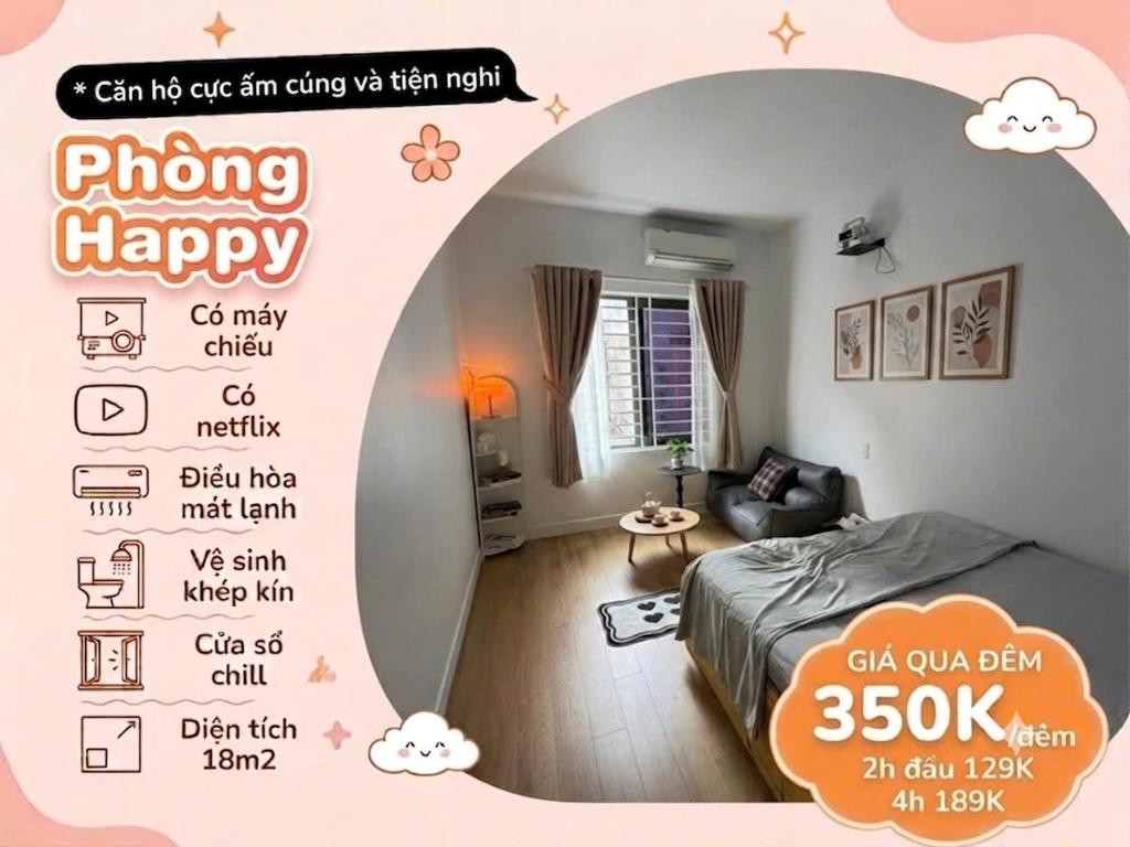 a poster of a bedroom with a bed and a living room at 12 Homestay & Hotel in Lạng Sơn
