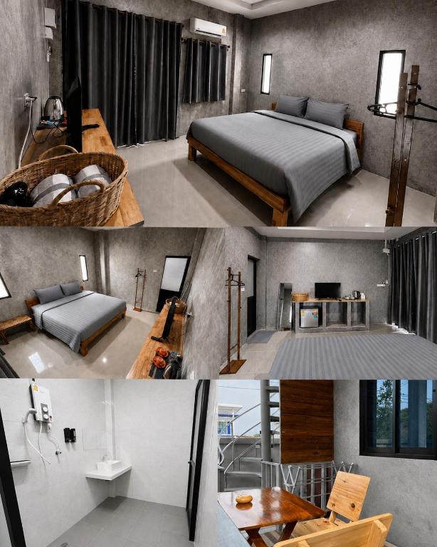 a collage of pictures of a bedroom with a bed at Samanta By The Hill in Ko Larn