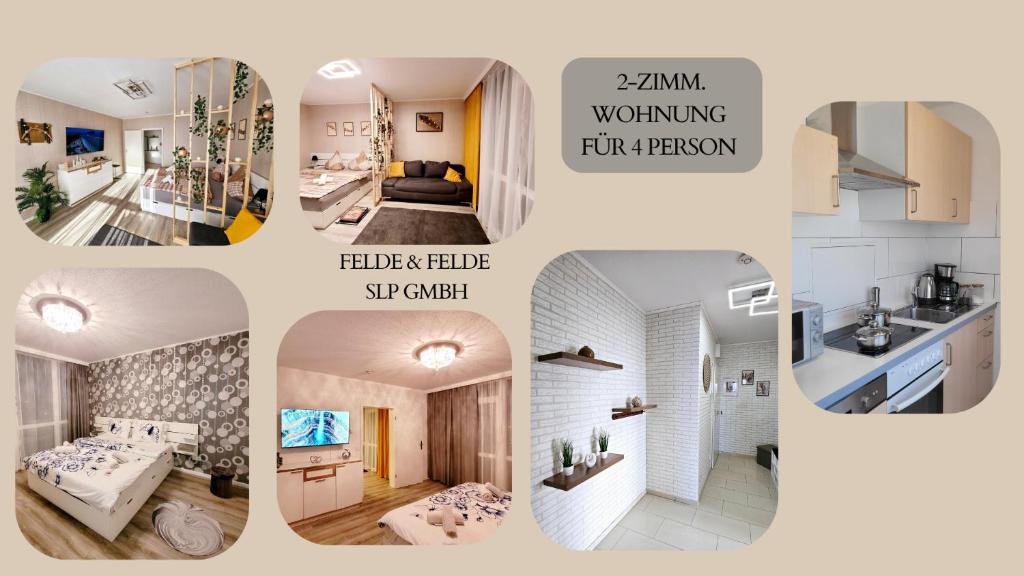 a collage of different pictures of a room at Modernes Wohlfühl-Apartment mit Stil in Mülheim an der Ruhr