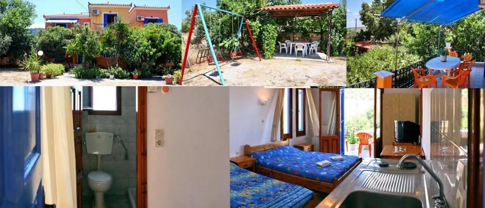 a collage of three pictures of a house at Kontara Studios Anaxos in Petra