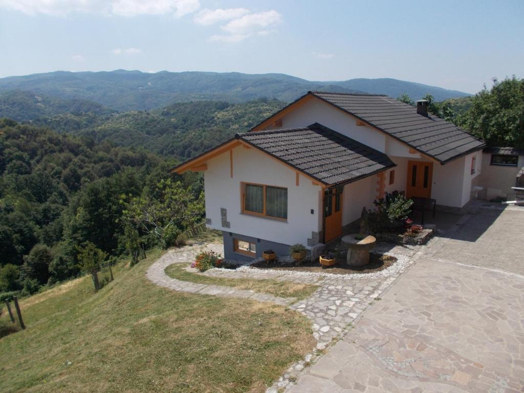 a house with a view of a mountain at Prima Apartment in Podbočje