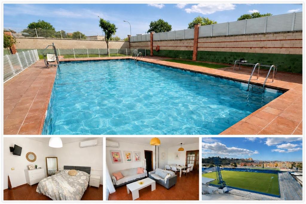 a collage of pictures of a swimming pool at El Mirador de Linarejos in Linares