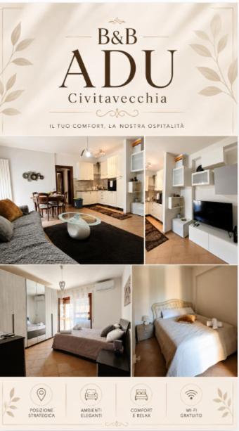 a collage of photos of a bedroom and a living room at B&B ADU Civitavecchia in Civitavecchia