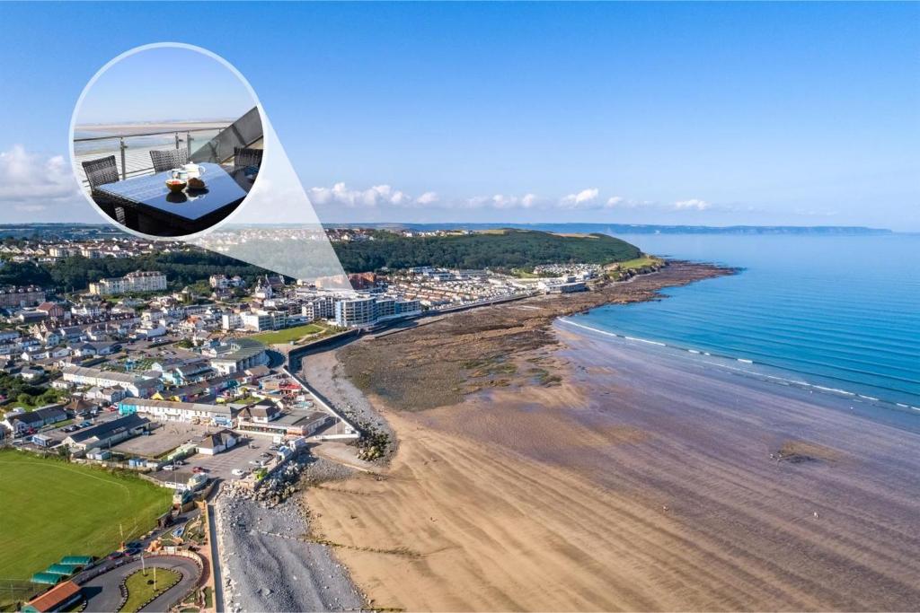 an aerial view of a beach with a dog in a house at 3 Bed in Bideford oc-52079 in Westward Ho