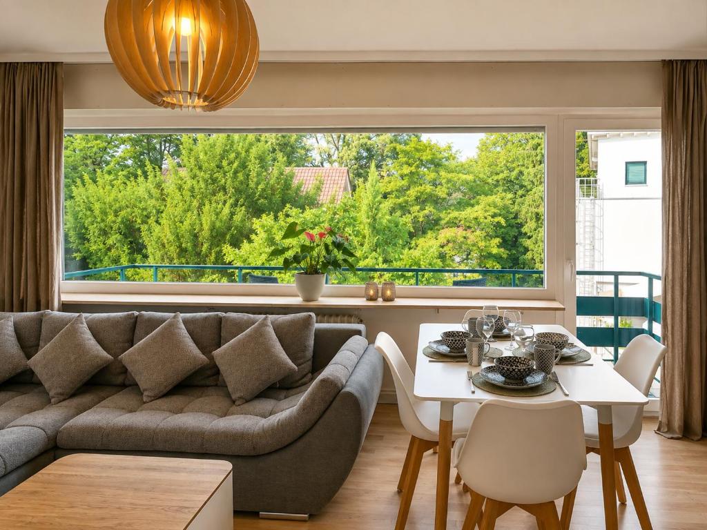 a living room with a couch and a table at Moscow Areal Suite in Baden-Baden