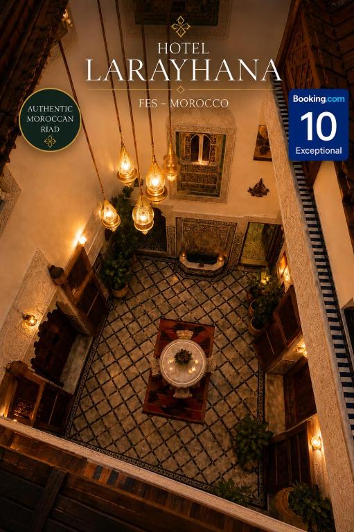 an overhead view of a hotel lobby with a toilet at Hotel Larayhana in Fez