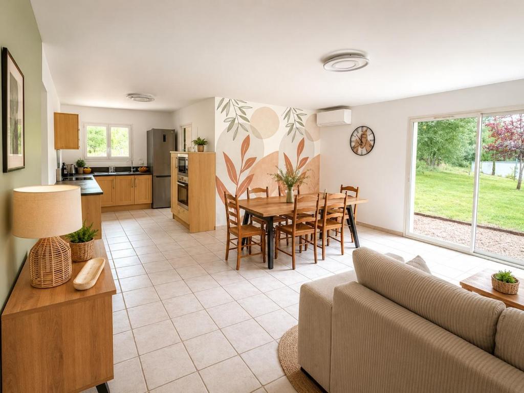 a living room and kitchen with a table and chairs at Maison à Cahors in Cahors
