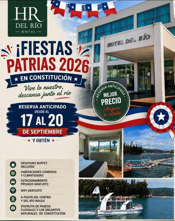 a collage of pictures of a building with a flyer at Hotel Del Rio in Constitución