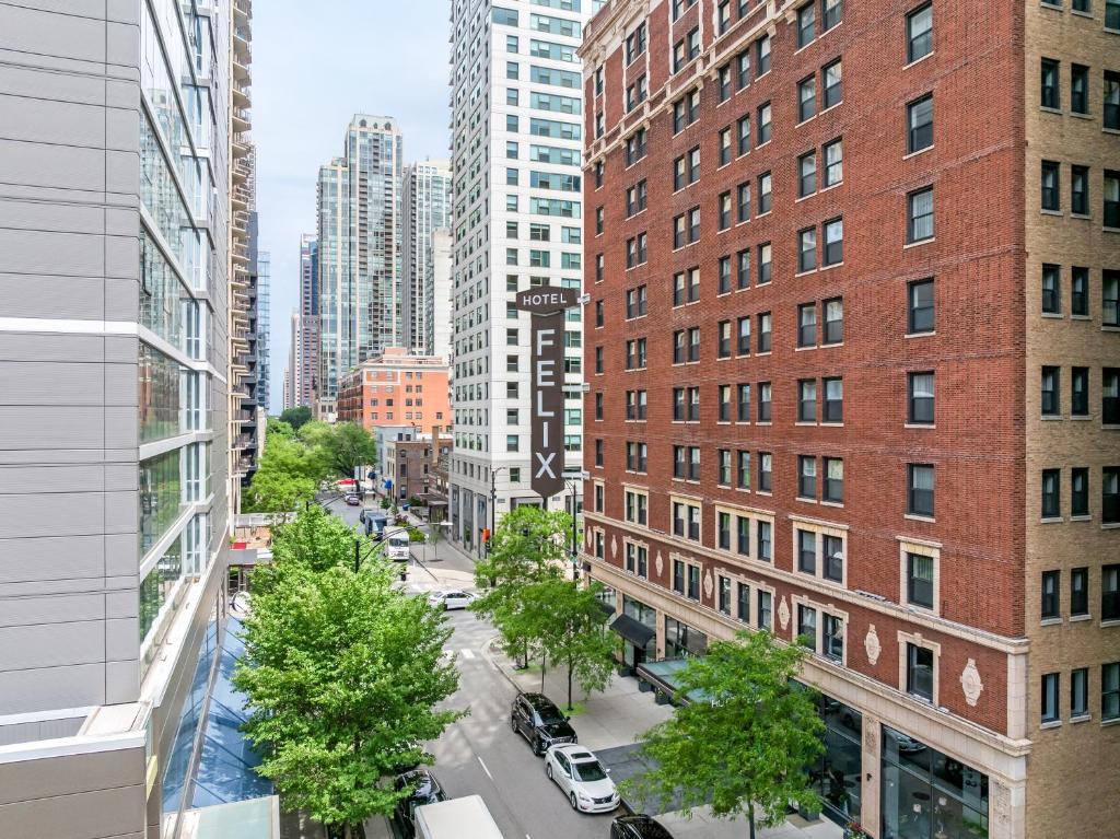 an aerial view of a city street with buildings at Hotel Felix in Chicago