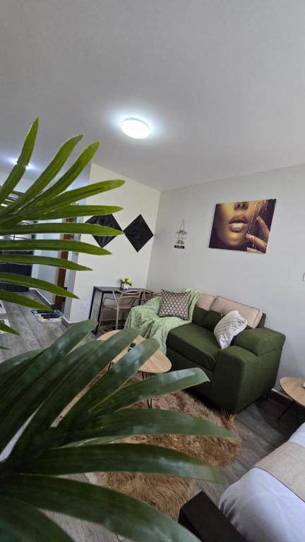 a living room with a green couch and a plant at Luna homes in Ruaka