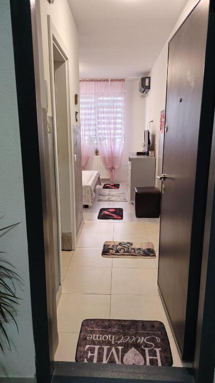 a hallway with rugs on the floor in a room at Garsoniera Monique Luxury in Chiajna