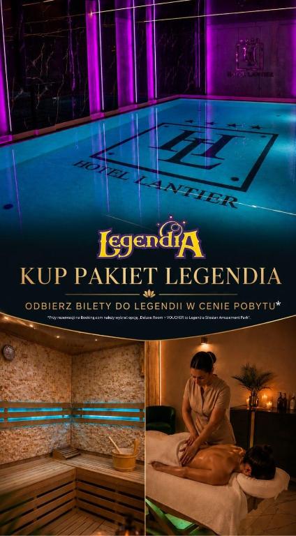 ein Plakat für einen Nachtclub mit einem Mann, der auf einem Bett sitzt in der Unterkunft Hotel Lantier - Basen & Gabinet SPA in Bytom