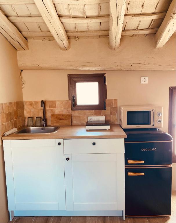 a kitchen with a sink and a microwave at Buhardilla con encanto in Ontinyent