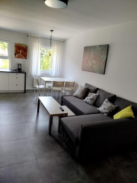 a living room with a couch and a table at Villa Antonina Apartamenty z aneksem in Czaplinek