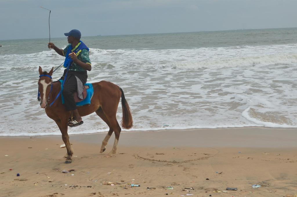 a man riding a horse on the beach at Isimi haven in Lekki