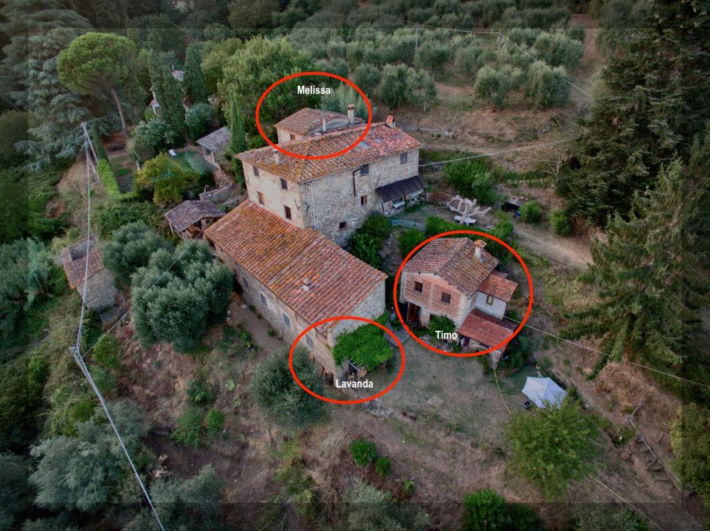 an aerial view of an old house with two houses at Orto dei Bruchi in Lucca