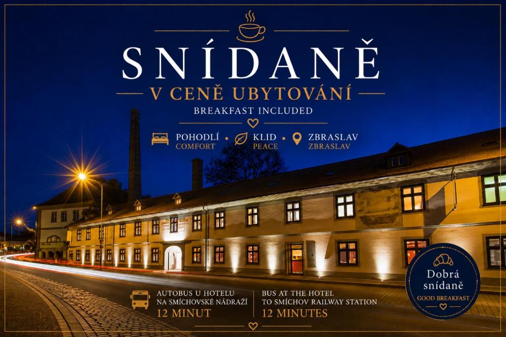 a building with a sign that reads ambiance v gene uptown at Hotel Restaurant Darwin in Prague