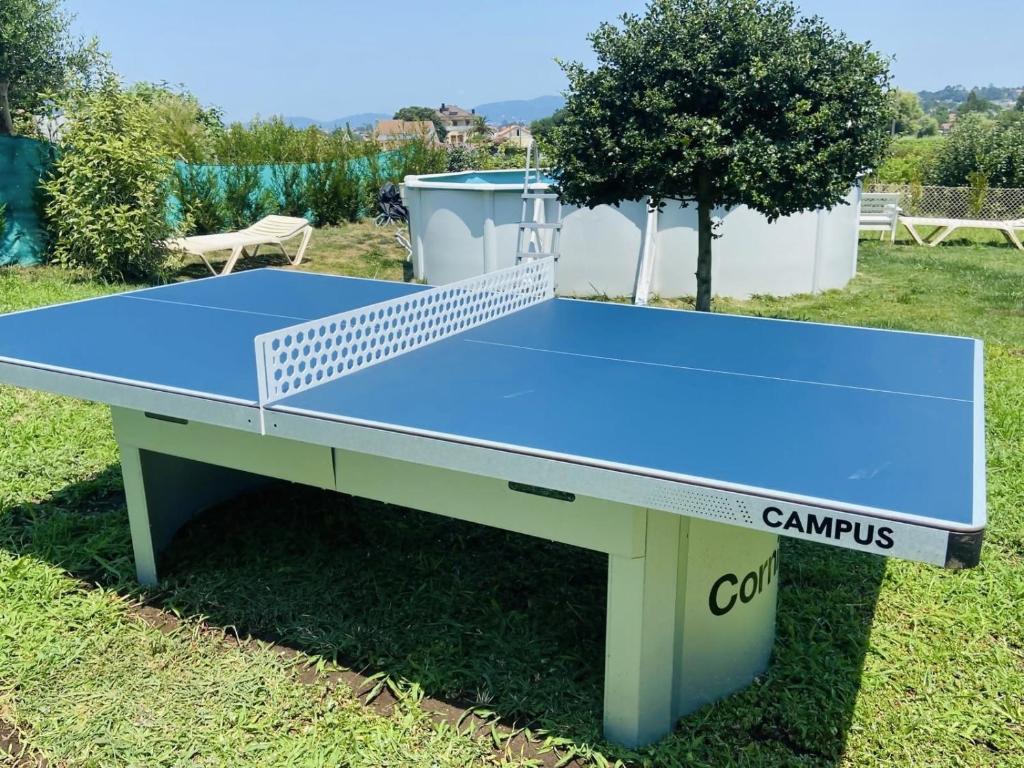 a blue ping pong table in a yard at Villa 1-12 Personas a 3 minutos de las playas in Villanueva de Arosa