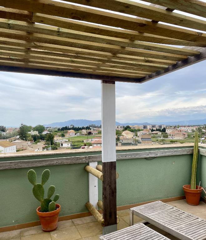 a view from the balcony of a house with a cactus at Deltaic in Deltebre