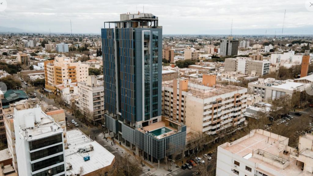 an aerial view of a city with tall buildings at Del Bono Central Hotel in San Juan