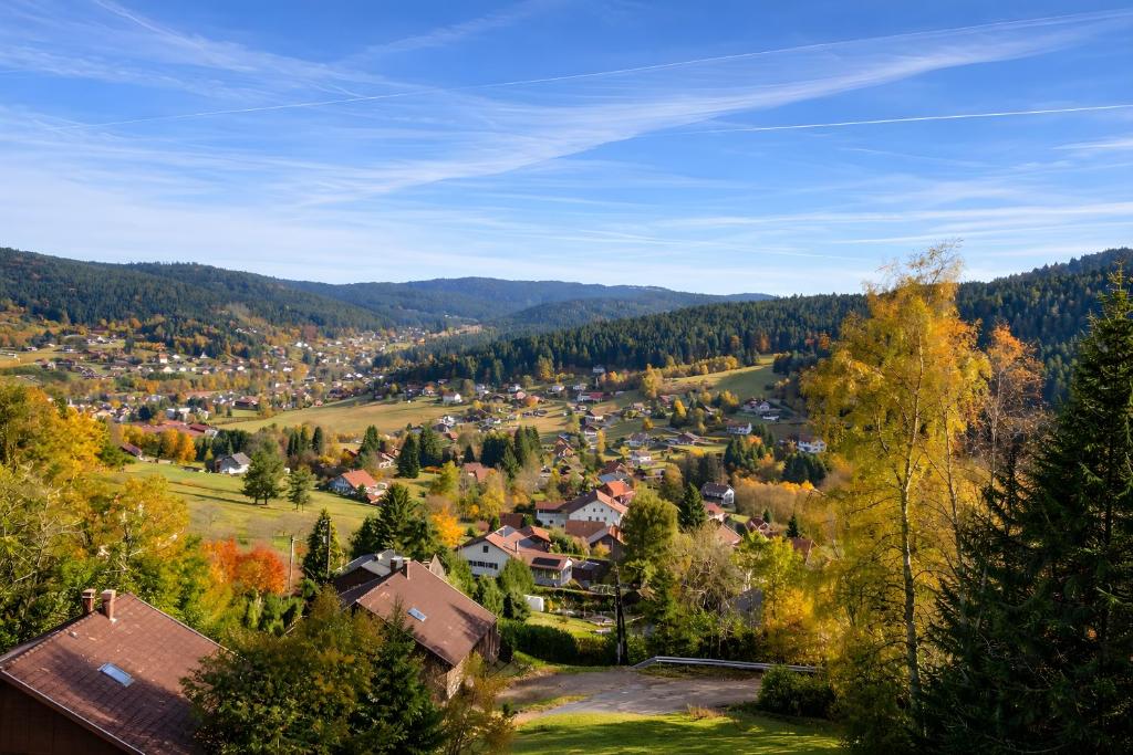a small town in the mountains with trees at Le Bellevue in Xonrupt-Longemer