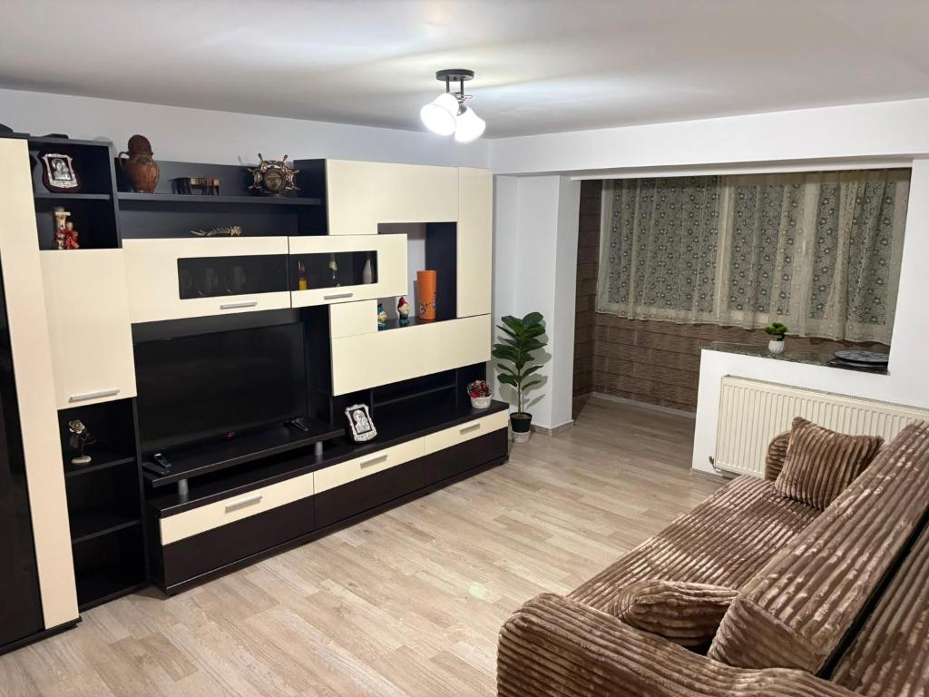 a living room with a television and a couch at Transfăgărașean Gateway in Curtea de Argeş