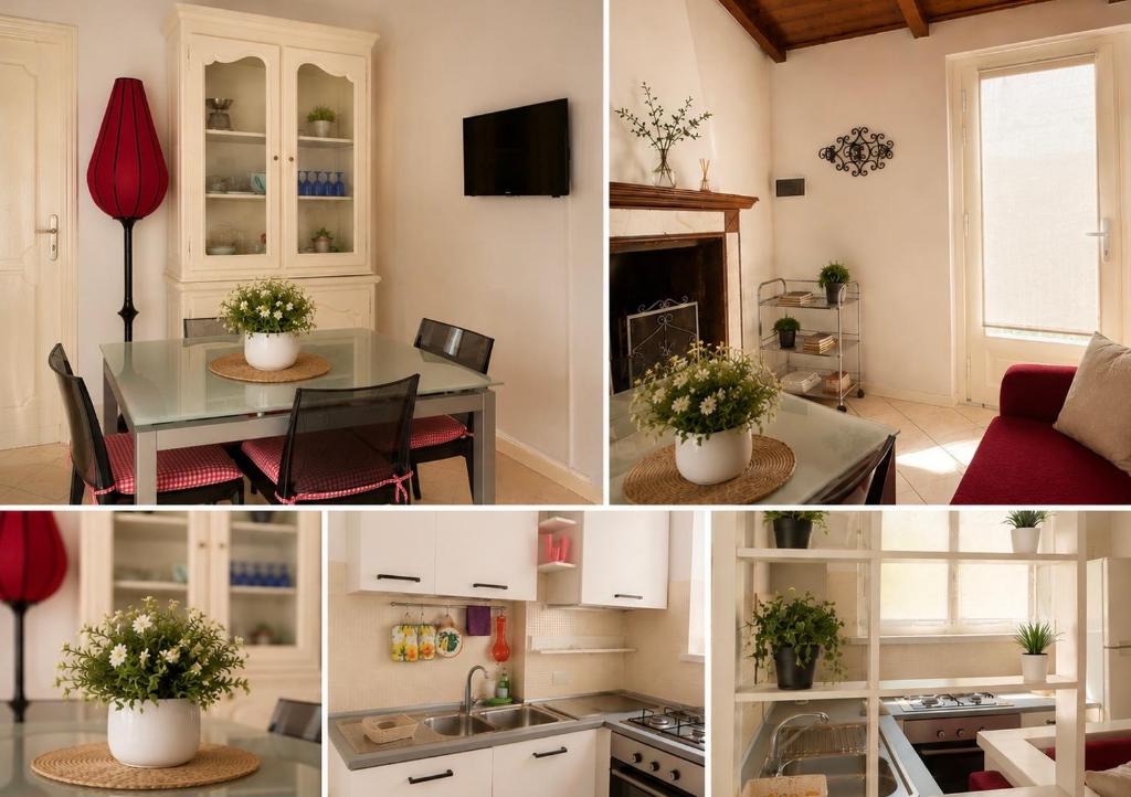 a collage of photos of a kitchen and a living room at La Villetta in Scheggino