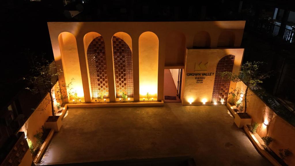 a building with lights on it at night at Crown Valley Boutique Lifestyle Hotel, Ella in Ella