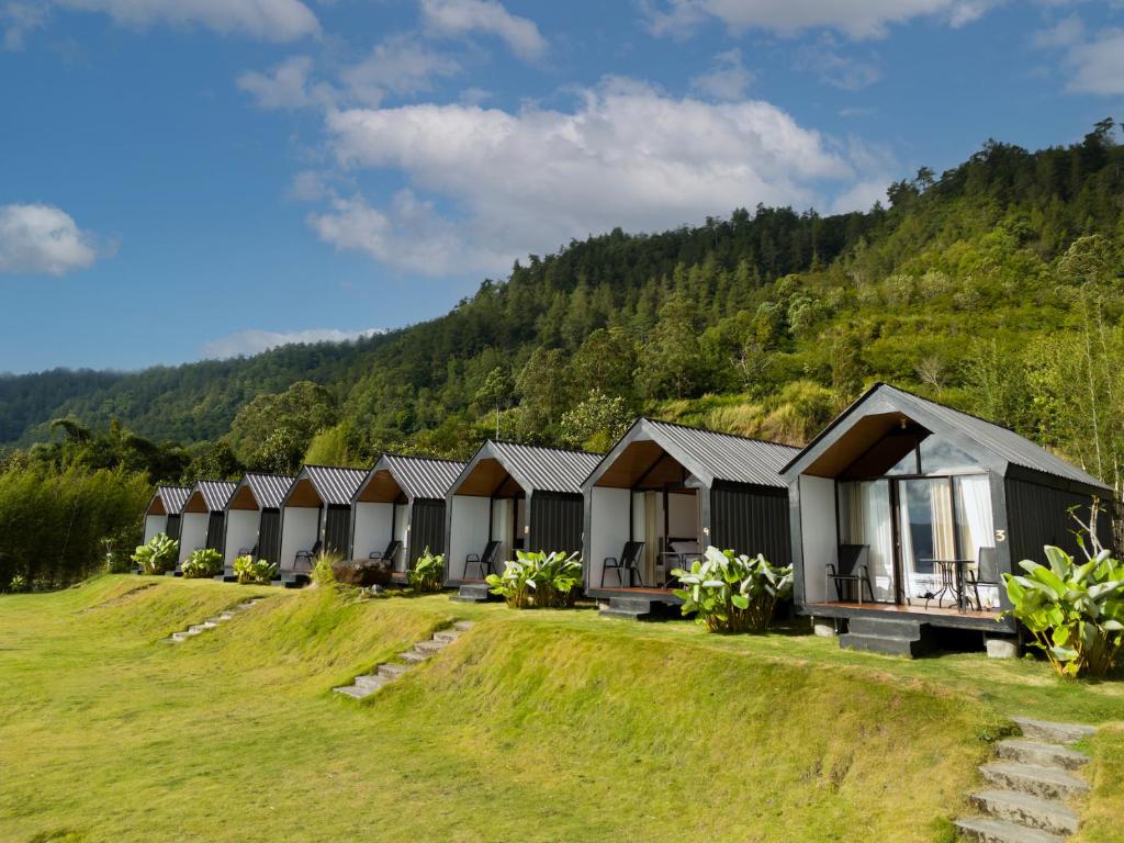 a row of houses on a hill with trees at Royal Indah Glamping Kintamani in Kintamani
