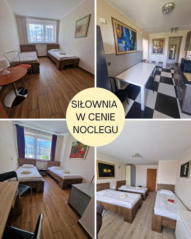 a collage of photos of a room with furniture at Centrum Noclegowe II in Bydgoszcz