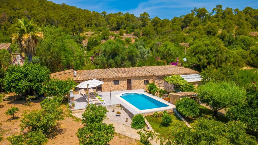 an aerial view of a house with a swimming pool at Casa Margarita in Andratx