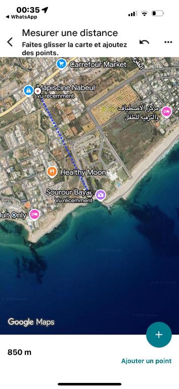 a screenshot of a cell phone with a map at شمس in Hammamet Nord