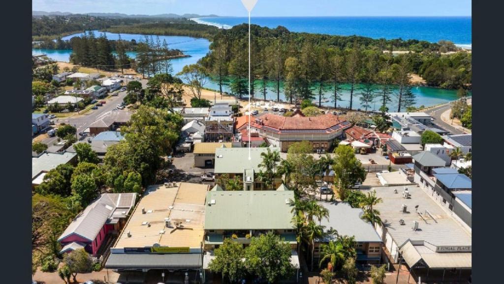 an aerial view of a town next to the water at Ahoy Brunswick 1 in Brunswick Heads