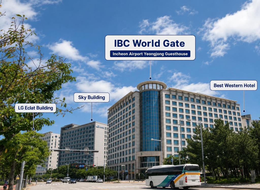 a bus is parked in front of a building at Incheon Airport Yeongjong Guesthouse in Incheon